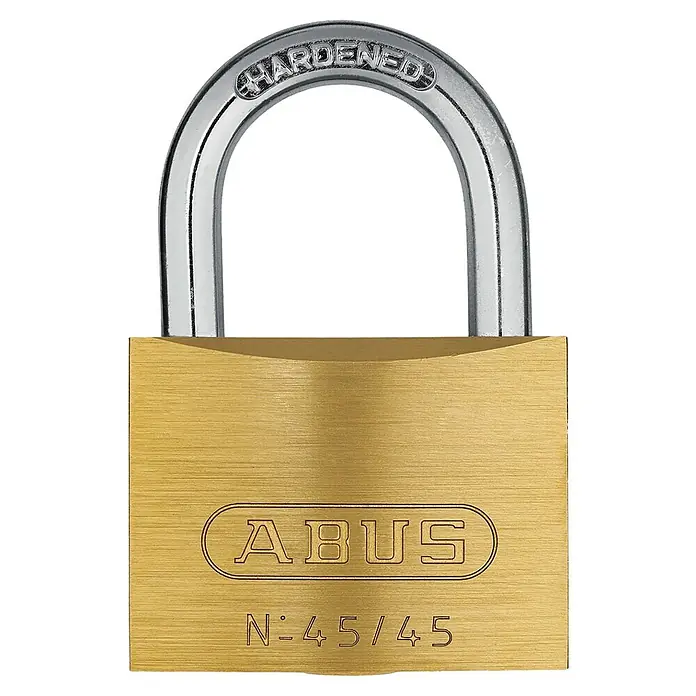 Abus Vorhängeschloss 45/45 - B x H: 44 x 63 mm, Bügelstärke: 6,5 mm, Messing, Anzahl Schlüssel: 2 Stk. - Vorderansicht