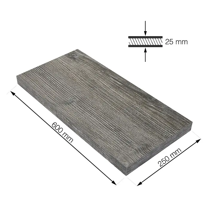 Walteco Rusticline Regalboden Tube - L x B x H: 60 x 25 x 2,5 cm, Eiche - Skizze