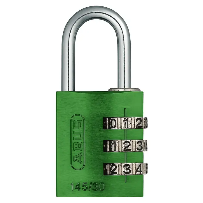 Abus Vorhängezahlenschloss Lock-Tag 145/30 - B x L: 31,5 x 15,5 mm, Aluminium, Anzahl Zahlenrollen: 3 Stk., Grün - Vorderansicht