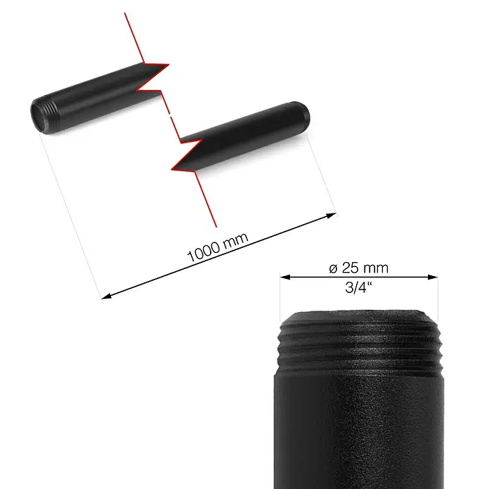 Walteco Rusticline Rohr Tube - Länge: 1.000 mm, Stahl, Schwarz - Skizze