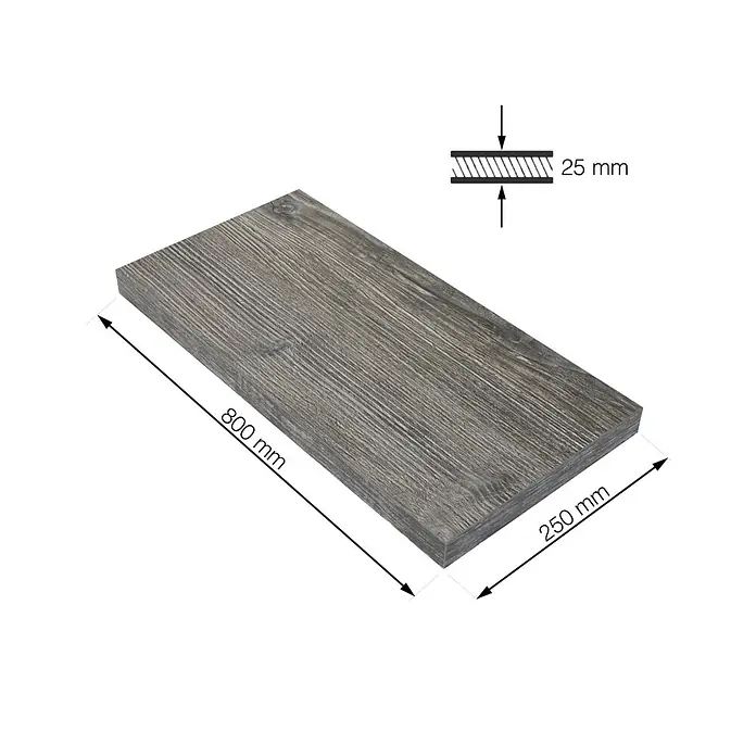 Walteco Rusticline Regalboden Tube - L x B x H: 80 x 25 x 2,5 cm, Eiche - Skizze