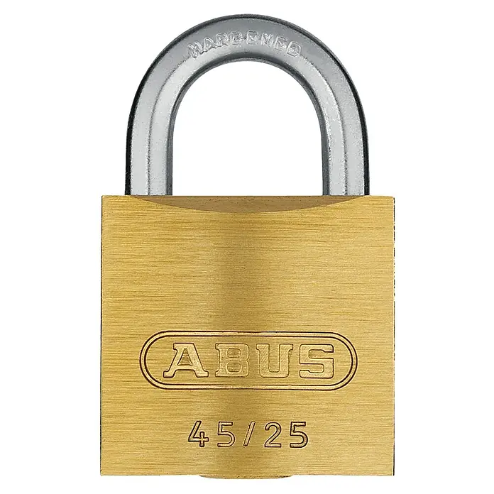Abus Vorhängeschloss 45/25 - B x H: 24,5 x 38,5 mm, Bügelstärke: 4 mm, Messing, Anzahl Schlüssel: 2 Stk. - Vorderansicht