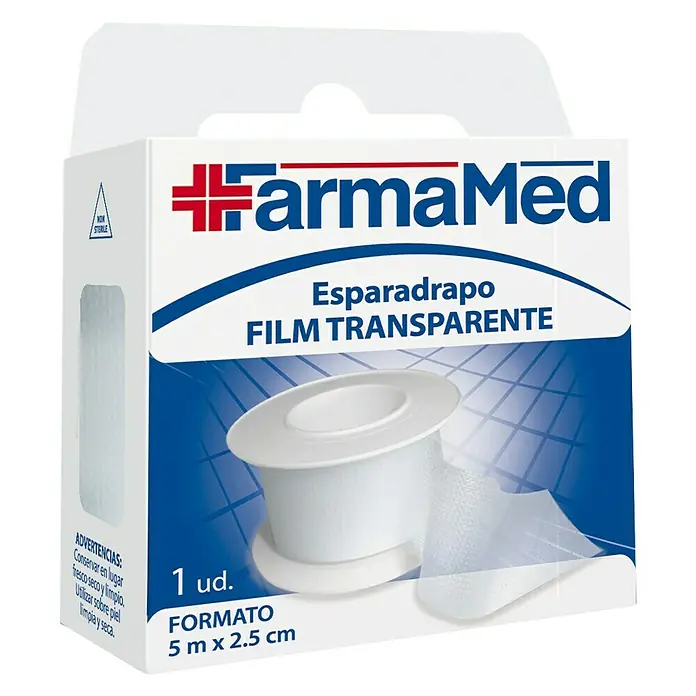 FarmaMed Esparadrapo Film - L x An: 5 m x 2,5 cm, Transparente, Específico para: Cubrir vendajes - Vista angular