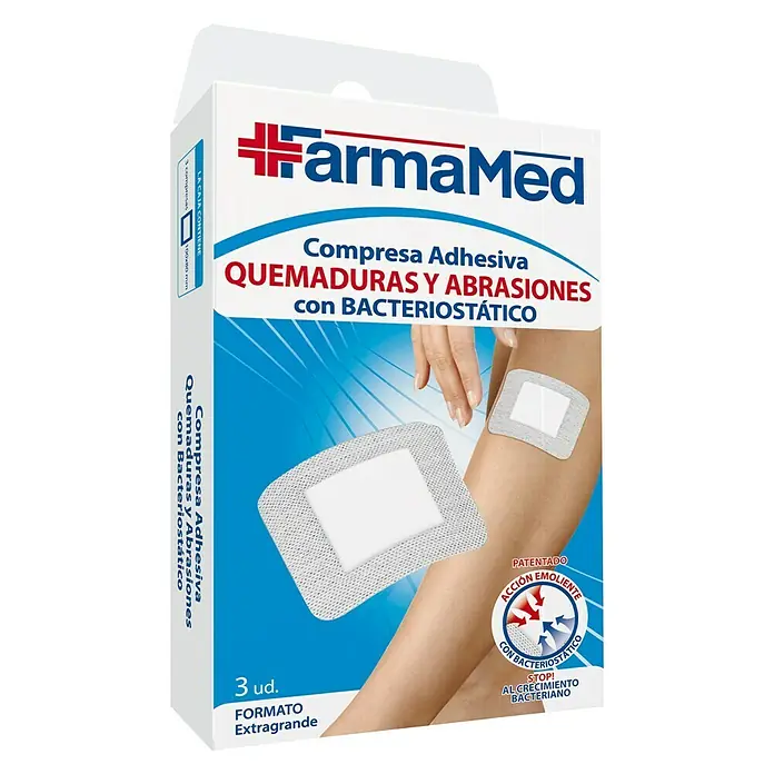 FarmaMed Compresa adhesiva - 3 ud., Específico para: Quemaduras y abrasiones - Vista angular