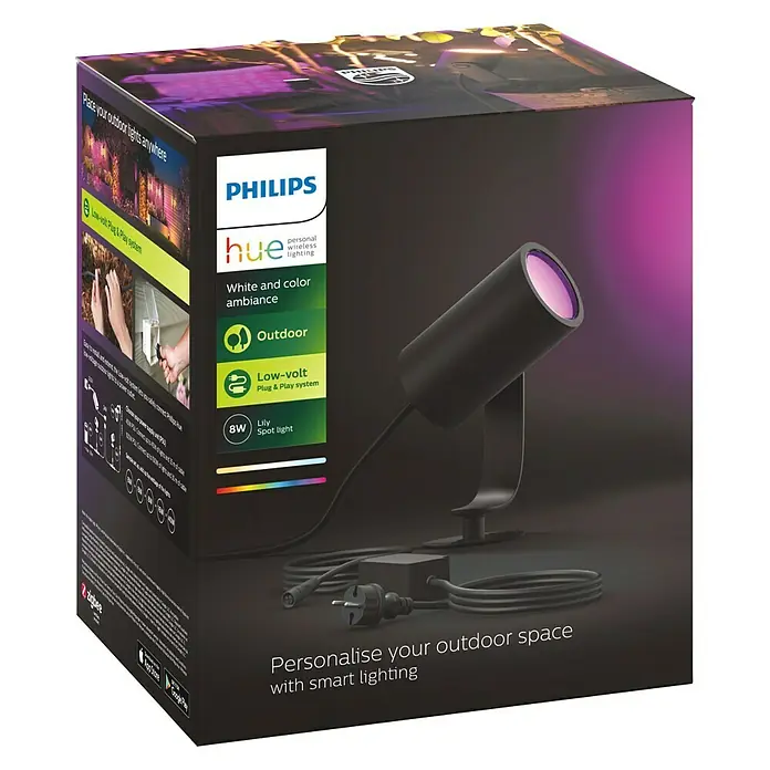 Philips Hue LED-Gartenspot Lily - 8 W, Anthrazit, IP65 - Diagonale Ansicht