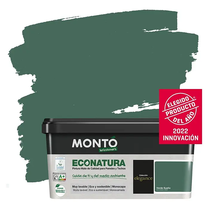 Montó Bricolovers Pintura para paredes EcoNatura - Verde Sueño, 4 l, Mate - Producto en uso