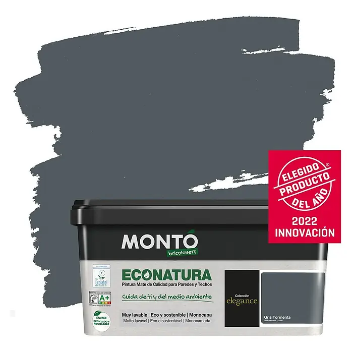 Montó Bricolovers Pintura para paredes EcoNatura - Gris Tormenta, 4 l, Mate - Producto en uso