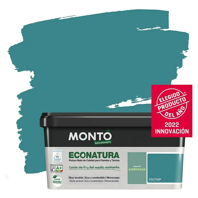 Montó Bricolovers Pintura para paredes EcoNatura - Azul Utopía, 4 l, Mate - Producto en uso