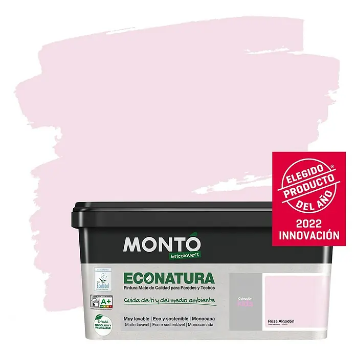 Montó Bricolovers Pintura para paredes EcoNatura - Rosa Algodón, 4 l, Mate - Producto en uso