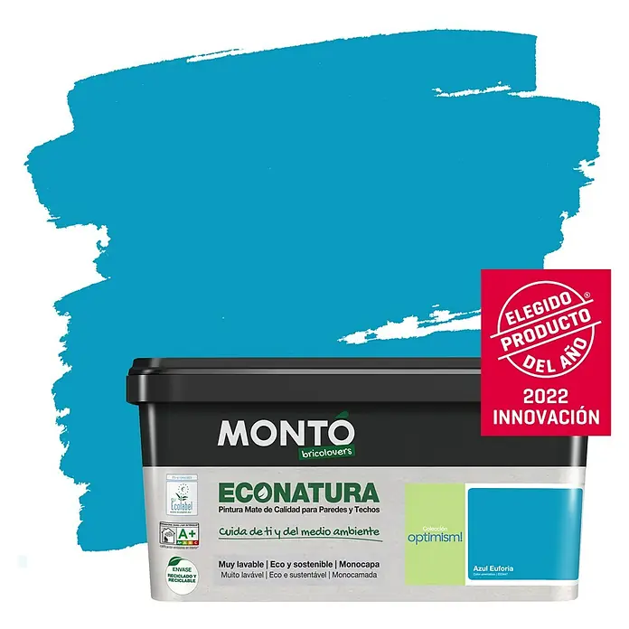 Montó Bricolovers Pintura para paredes EcoNatura - Azul Euforia, 4 l, Mate - Producto en uso