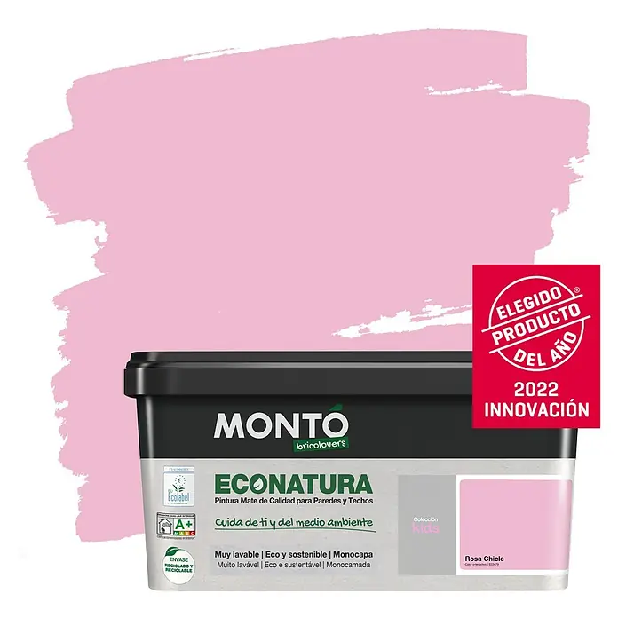 Montó Bricolovers Pintura para paredes EcoNatura - Rosa Chicle, 4 l, Mate - Producto en uso