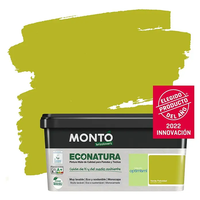Montó Bricolovers Pintura para paredes EcoNatura - Verde Felicidad, 4 l, Mate - Producto en uso