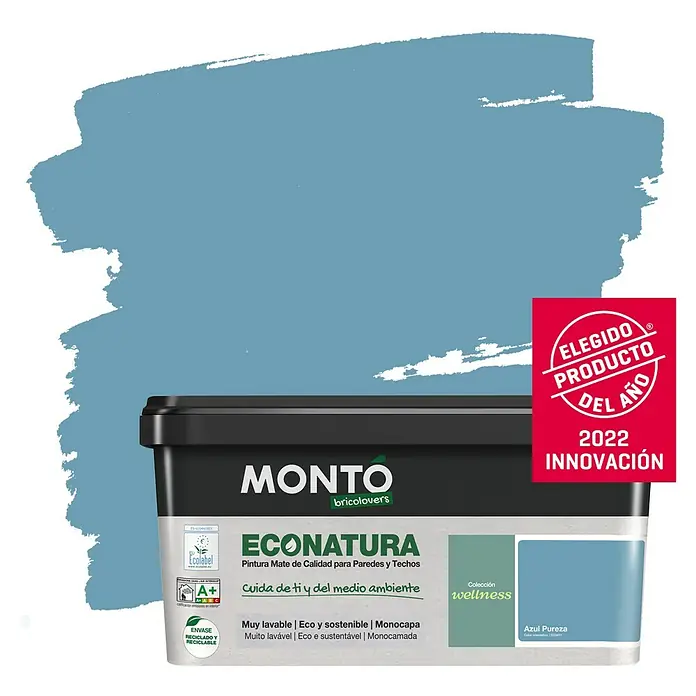 Montó Bricolovers Pintura para paredes EcoNatura - Azul Pureza, 4 l, Mate - Producto en uso