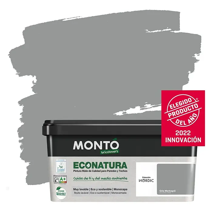 Montó Bricolovers Pintura para paredes EcoNatura - Gris Morkegra, 4 l, Mate - Producto en uso