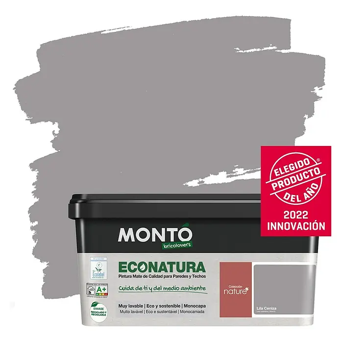 Montó Bricolovers Pintura para paredes EcoNatura - Lila Ceniza, 4 l, Mate - Producto en uso