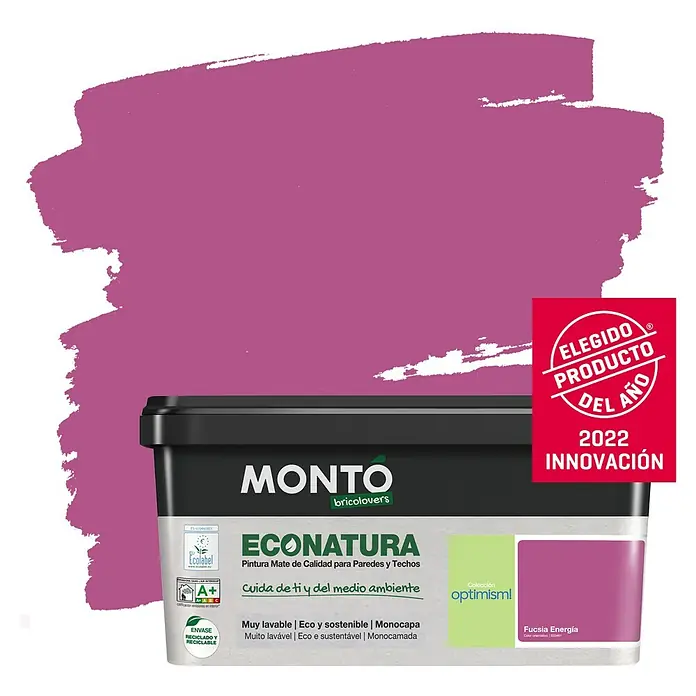 Montó Bricolovers Pintura para paredes EcoNatura - Fucsia Energía, 4 l, Mate - Producto en uso