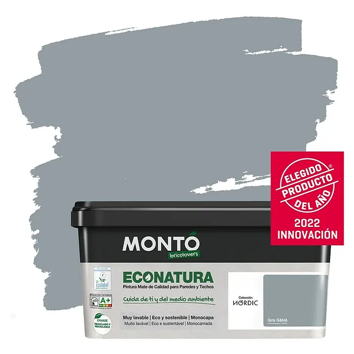 Montó Bricolovers Pintura para paredes EcoNatura - Gris Gabla, 4 l, Mate - Producto en uso