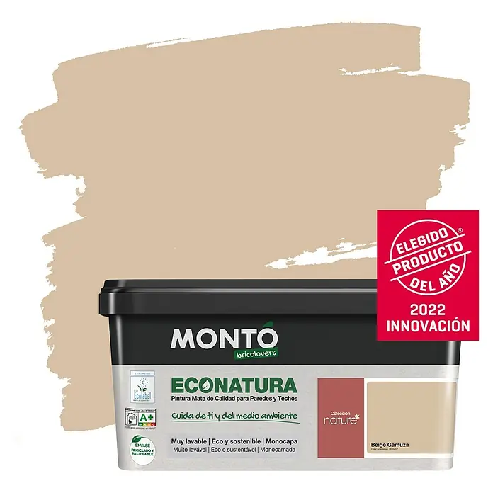 Montó Bricolovers Pintura para paredes Econatura - Beige Gamuza, 4 l, Mate - Producto en uso