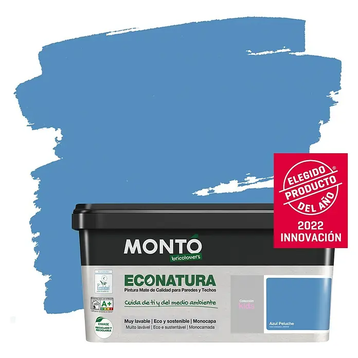 Montó Bricolovers Pintura para paredes Econatura - Azul Peluche, 4 l, Mate - Producto en uso