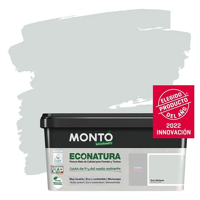 Montó Bricolovers Pintura para paredes Econatura - Gris Elefante, 4 l, Mate - Producto en uso