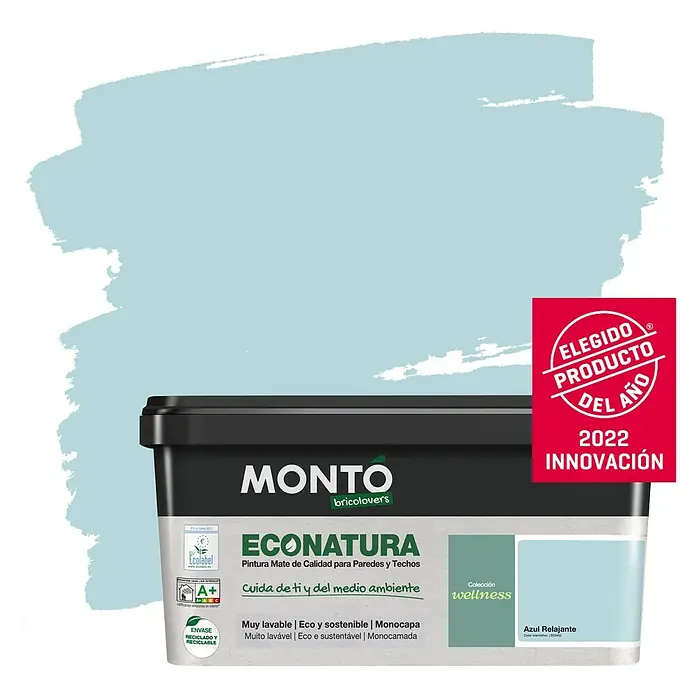 Montó Bricolovers Pintura para paredes Econatura - Azul Relajante, 4 l, Mate - Producto en uso