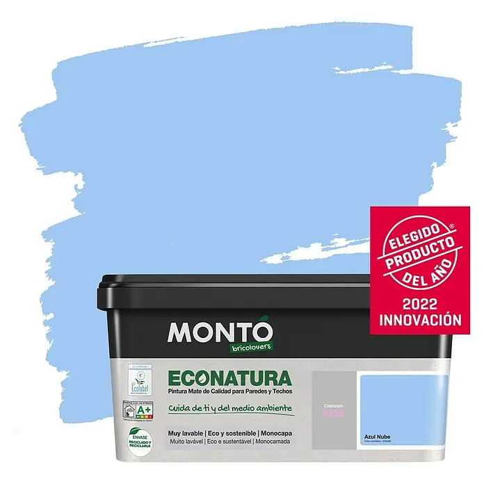 Montó Bricolovers Pintura para paredes Econatura - Azul Nube, 4 l, Mate - Producto en uso