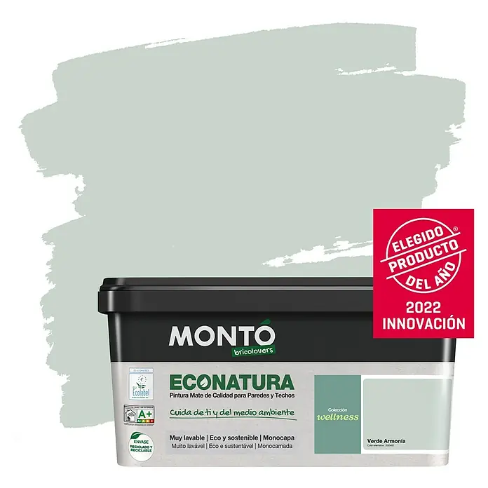 Montó Bricolovers Pintura para paredes Econatura - Verde Armonía, 4 l, Mate - Producto en uso