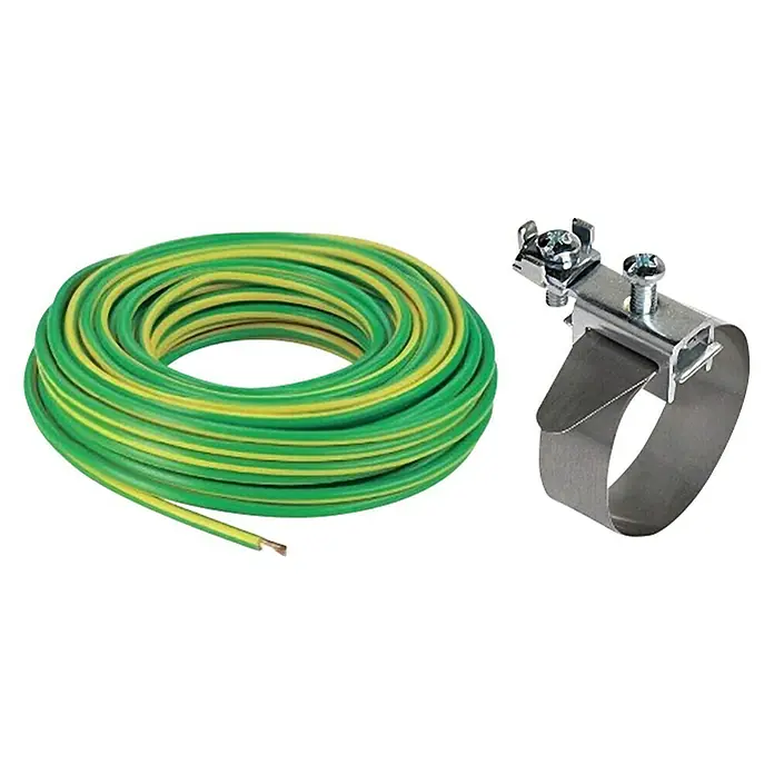 Baderdungs-Set - Kabel und Erdungsbandschelle - Diagonale Ansicht