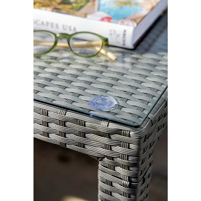 Sunfun Mesa de jardín Neila - L x An: 160 x 100 cm, Vidrio, Gris plata - Primer plano