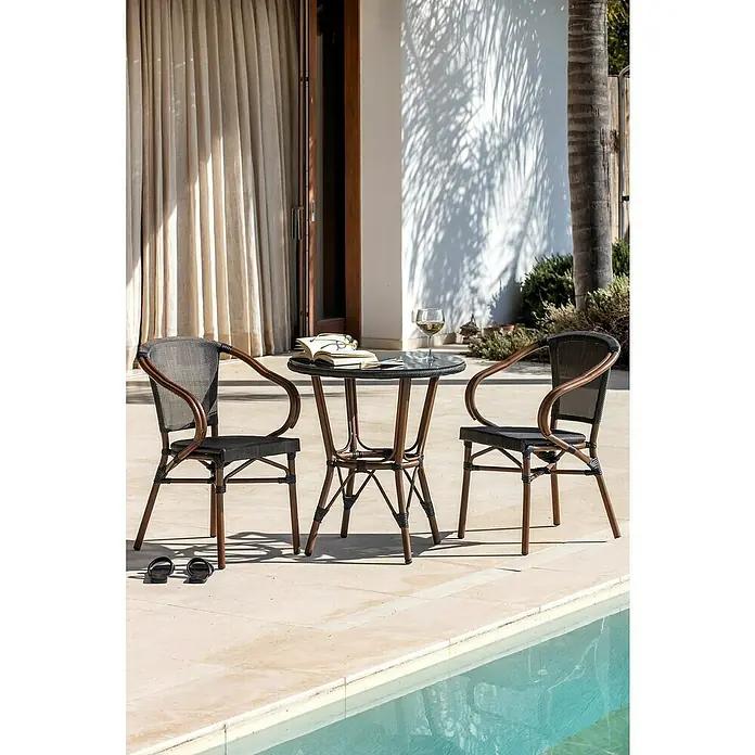 Mesa de jardín Sibuco - Ø x Al: 70 x 74 cm, Marrón oscuro - Foto ambiente