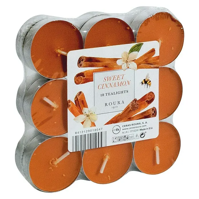 Ceras Roura Velas de té perfumadas - Canela, Naranja, 18 ud. - Vista angular