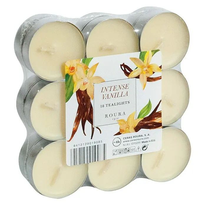 Ceras Roura Velas de té perfumadas - Vainilla, Blanco, 18 ud. - Vista angular