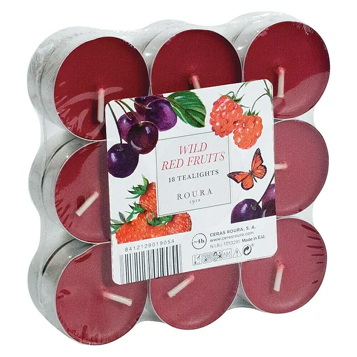 Ceras Roura Velas de té perfumadas - Frutos rojos, Rojo, 18 ud. - Vista angular