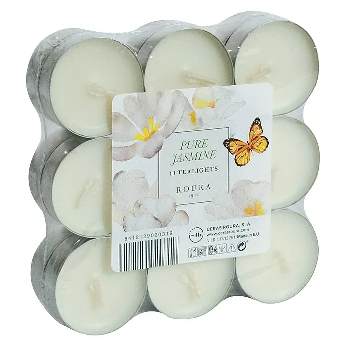 Ceras Roura Velas de té perfumadas - Jazmín, Blanco, 18 ud. - Vista angular