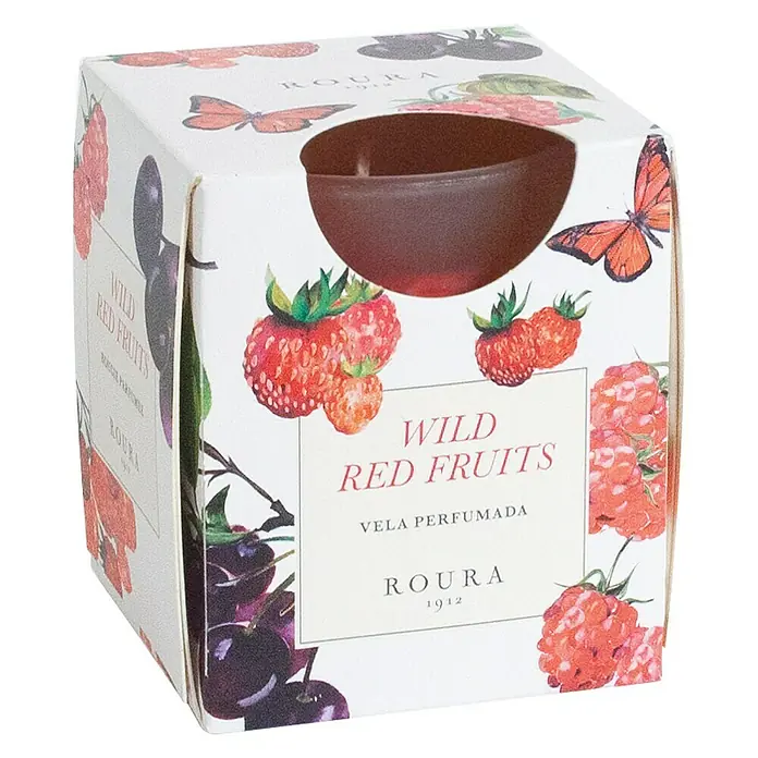 Ceras Roura Vaso con vela - Ø x Al: 7 x 8,5 cm, Frutos rojos - Vista angular