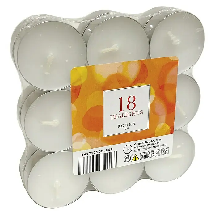 Ceras Roura Velas de té pequeñas - 18 ud., Blanco - Vista angular