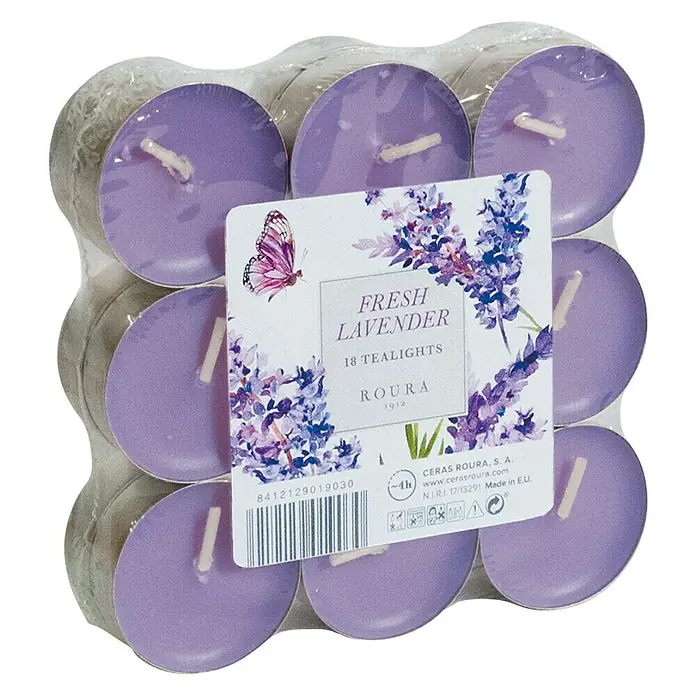 Ceras Roura Velas de té perfumadas - Lavanda, Lila, 18 ud. - Vista angular