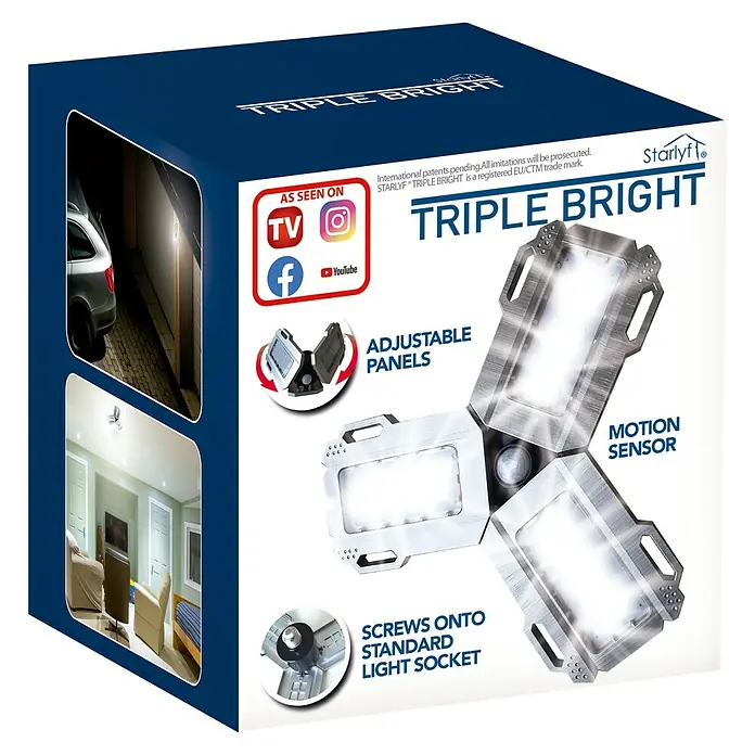 Starlyf LED-Panel Triple Bright - 12 W, L x B x H: 12 x 12,5 x 13,5 cm, Silber, Klar, Tageslichtweiß - Diagonale Ansicht