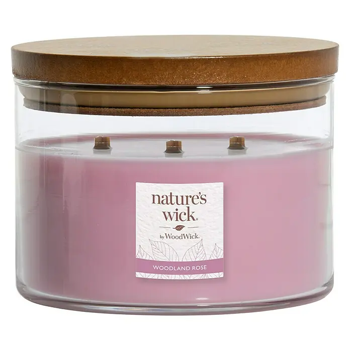 Woodwick Nature's Wick Duftkerze - Im Glas, Woodland Rose, Anzahl Dochte: 3 Stk. - Vorderansicht
