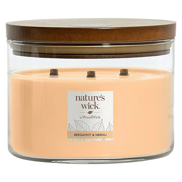 Woodwick Nature's Wick Duftkerze - Im Glas, Bergamot & Neroli, Anzahl Dochte: 3 Stk. - Vorderansicht