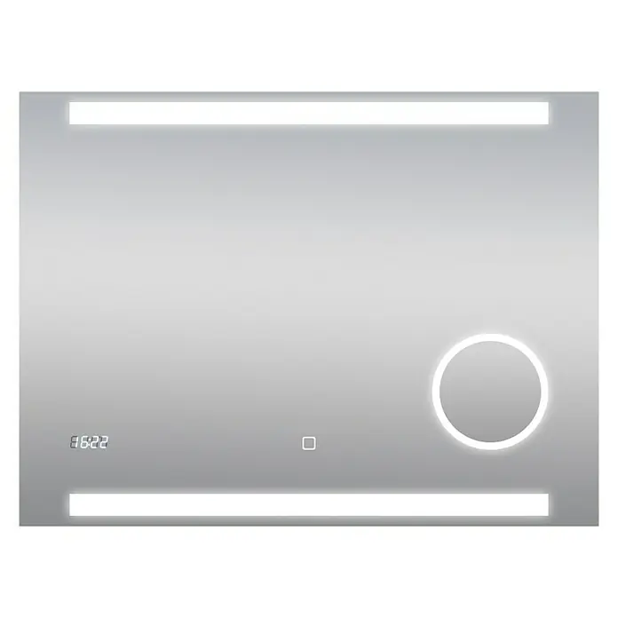 DSK LED-Lichtspiegel Silver Rey - 80 x 60 cm, Uhr - Vorderansicht