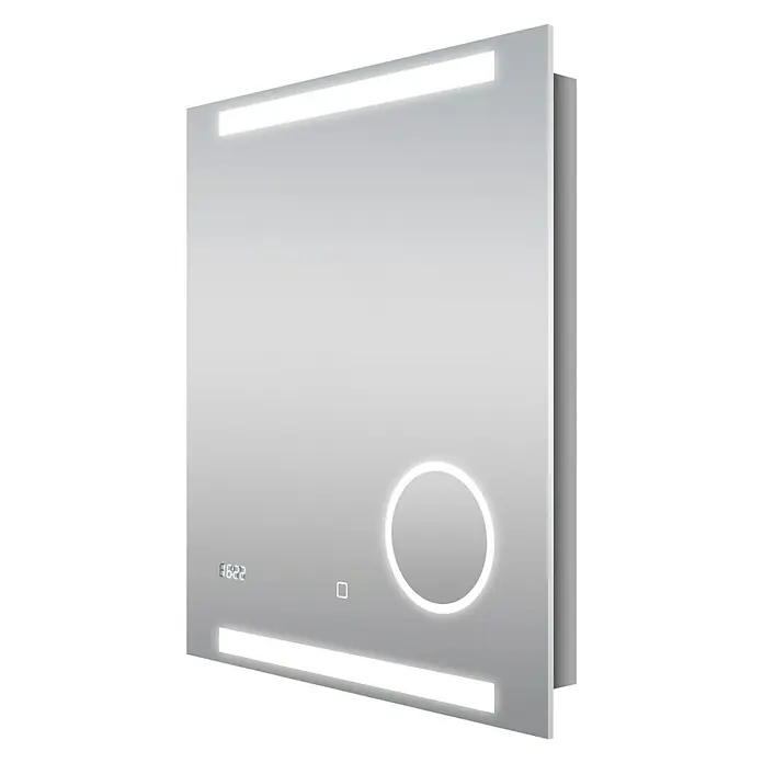 DSK LED-Lichtspiegel Silver Rey - 60 x 70 cm, Uhr - Diagonale Ansicht