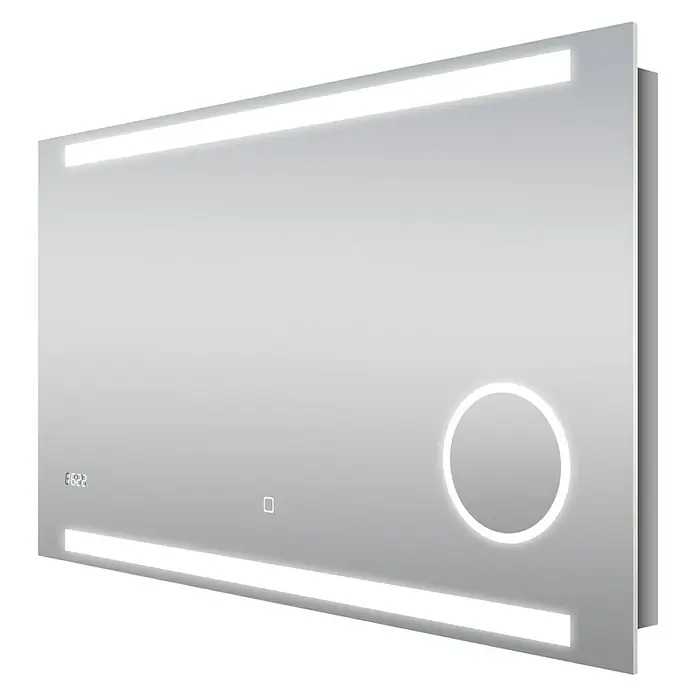 DSK LED-Lichtspiegel Silver Rey - 100 x 60 cm, Uhr - Diagonale Ansicht