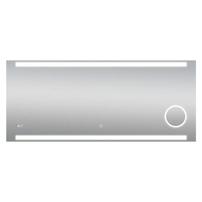 DSK LED-Lichtspiegel Silver Rey - 140 x 60 cm, Uhr - Vorderansicht
