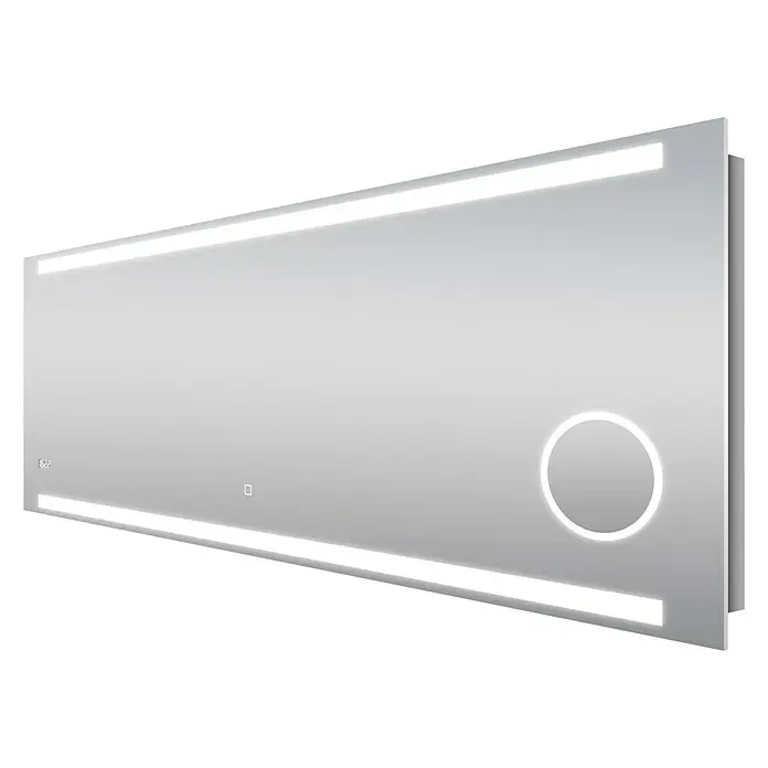DSK LED-Lichtspiegel Silver Rey - 160 x 60 cm, Uhr - Diagonale Ansicht