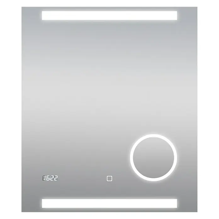 DSK LED-Lichtspiegel Silver Rey - 60 x 70 cm, Uhr - Vorderansicht