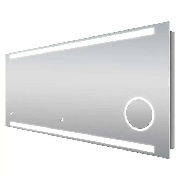 DSK LED-Lichtspiegel Silver Rey - 140 x 60 cm, Uhr - Diagonale Ansicht