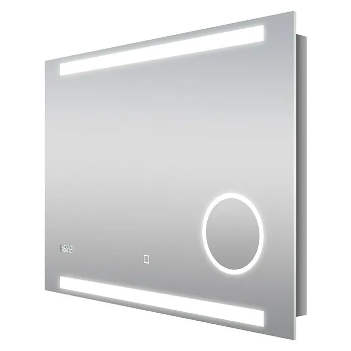 DSK LED-Lichtspiegel Silver Rey - 80 x 60 cm, Uhr - Diagonale Ansicht