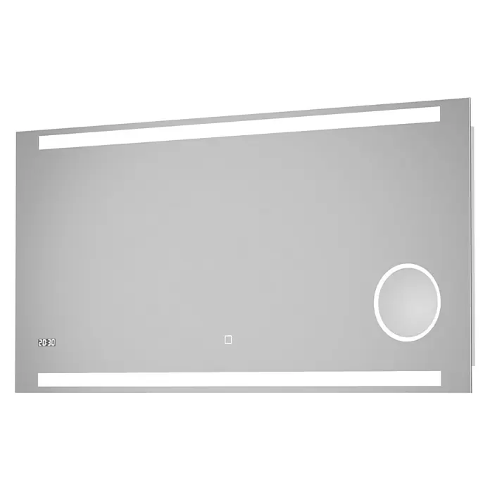 DSK LED-Lichtspiegel Silver Rey - 120 x 60 cm, Uhr - Diagonale Ansicht