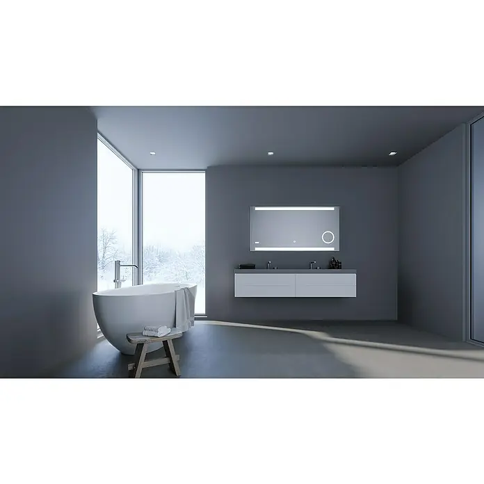 DSK LED-Lichtspiegel Silver Rey - 120 x 60 cm, Uhr - Stimmungsaufnahme
